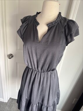 Banana Republic Charcoal Ruffle Neck Midi Dress